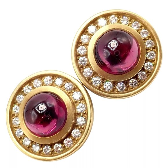 Rare! Vintage Kieselstein Cord 18k Yellow Gold Garnet Diamond Earrings 1997 - Picture 1 of 13